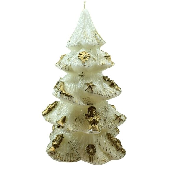 Vintage White 9" Christmas Tree Gold Painted Ornaments Never Burned Collectible - Picture 7 of 7